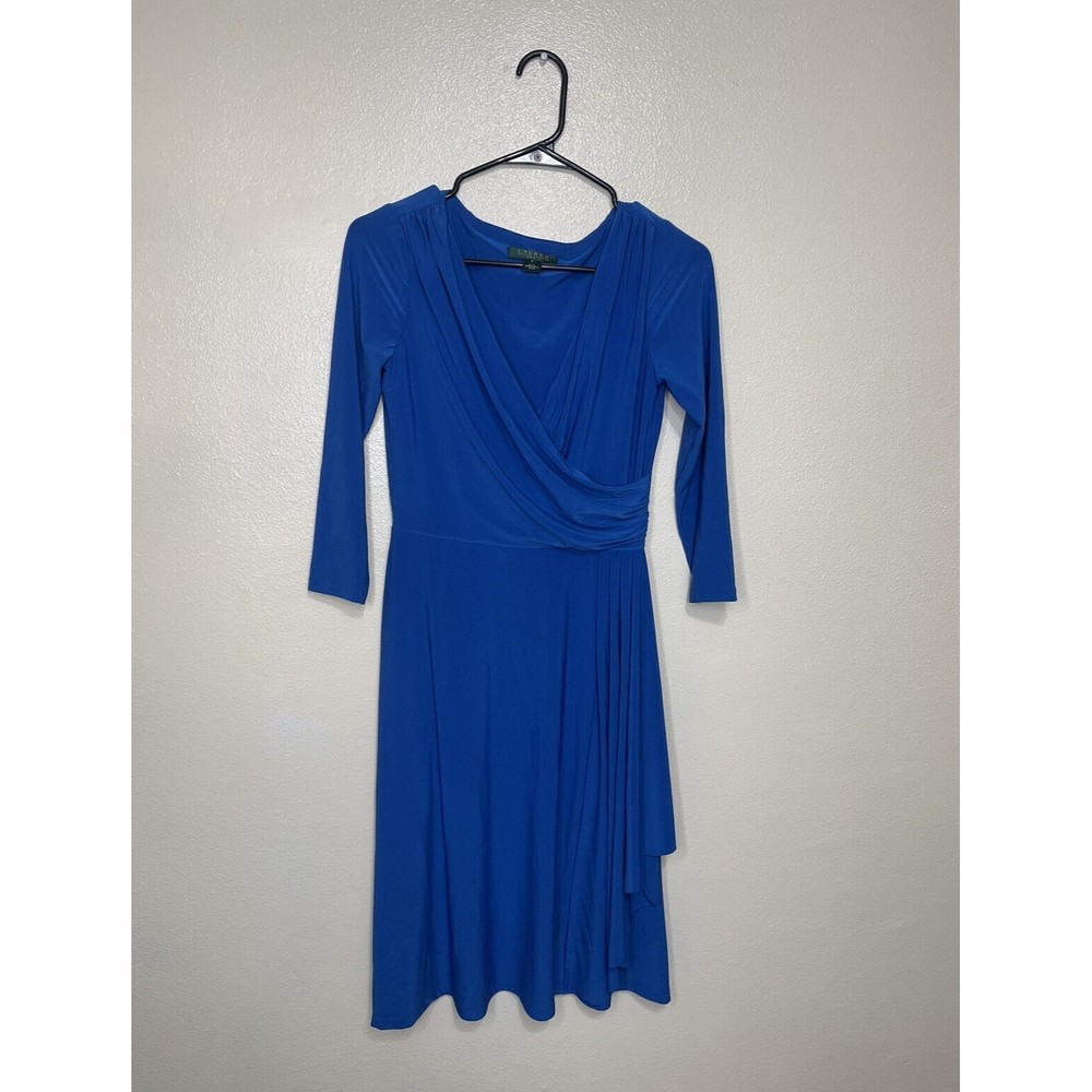 Lauren Ralph Lauren Womens Sheath Dress Long Sleeve Cocktail Party Blue Size 2